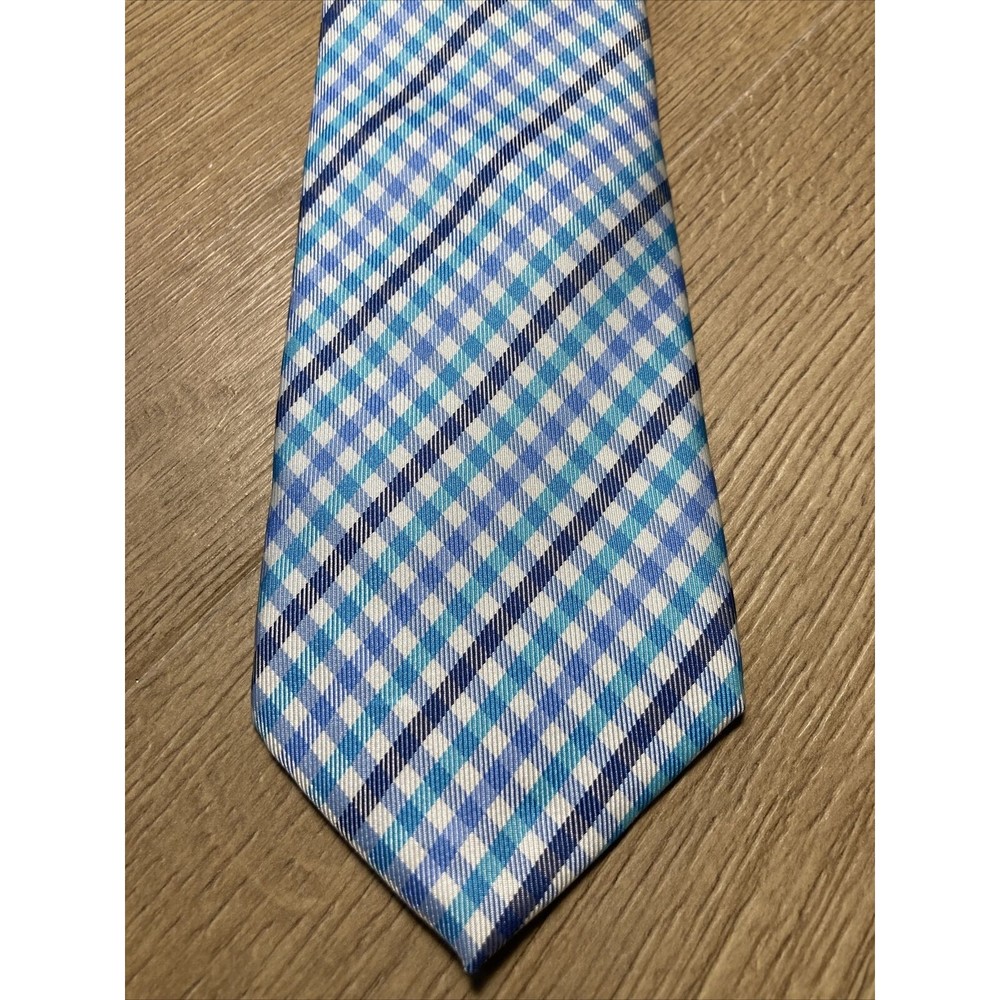 Mens Necktie Blue and White Diamond Multicolor Color 3 inch Clericci